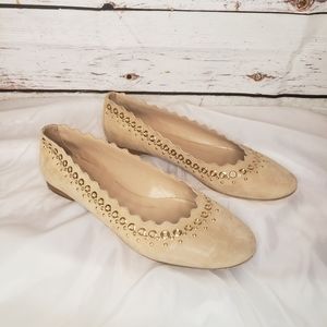 Chloe Flo Grommet Scalloped Beige Suede Ballerina flat...size 39